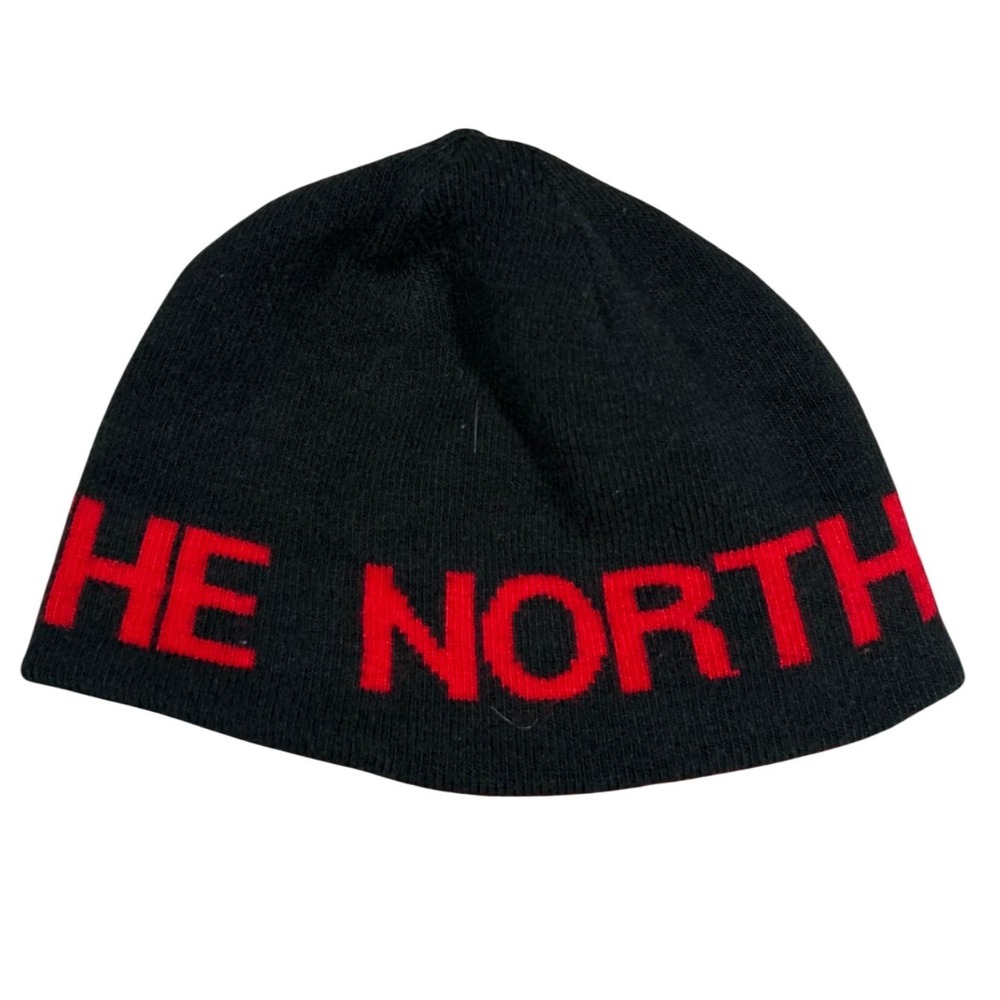 The North Face Reversible Beanie Unisex Black Red Knit Hat Skull Cap Gorpcore